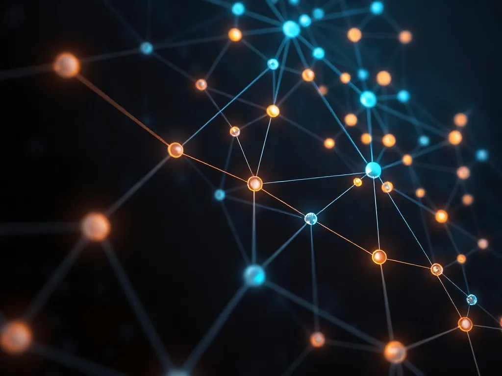 Abstract digital network structure with glowing nodes and da