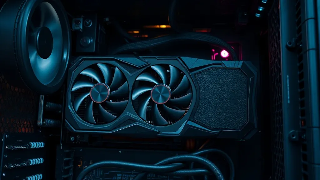 Close up of a powerful PC workstation interior, high-end GPU